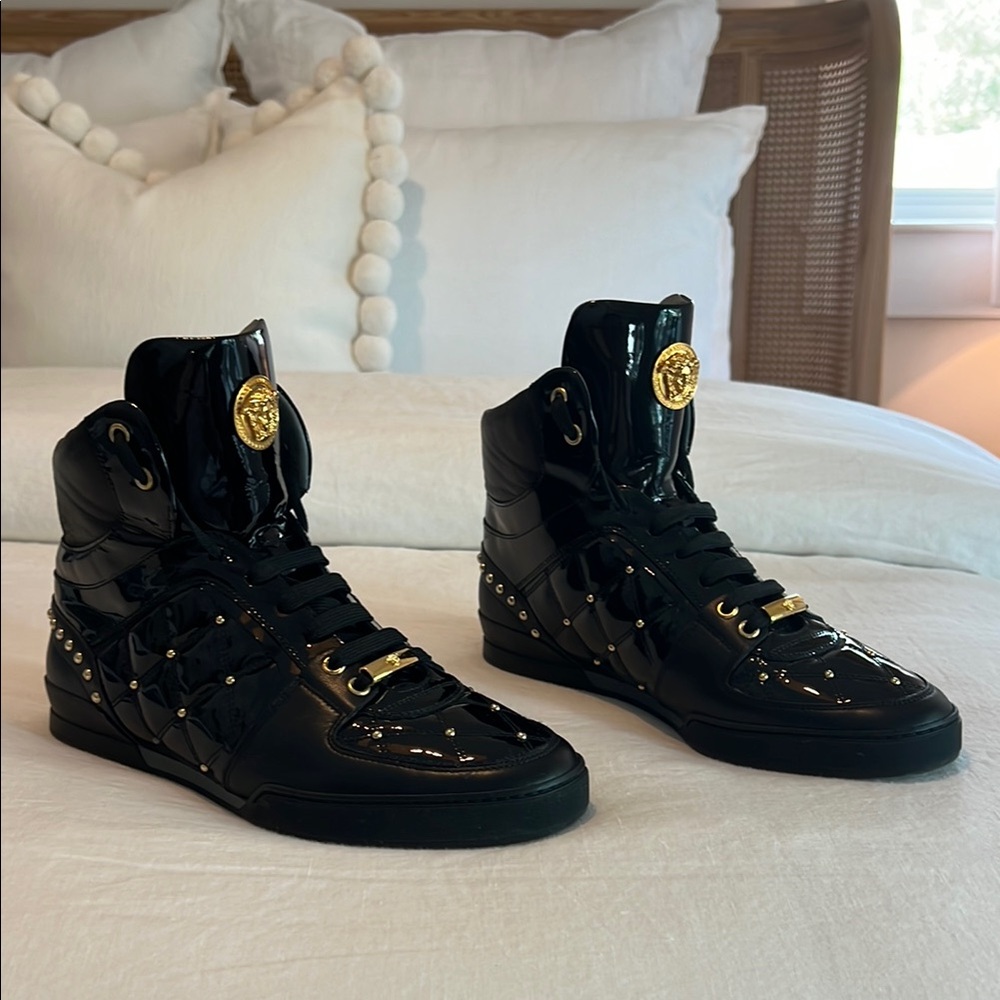 Versace Black High-Top Sneakers with Gold Accents